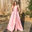 Dusty Pink Shiny Satin Bead Spaghetti Strap Rhinestone With Pockets Prom Dresses ,PD0121
