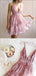 Elegant Dusty Rose V Neck Lace A Line Short Homecoming Dress, BTW273