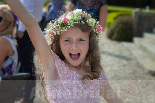 Sparkly Pink Sequins Beaded Unique Hem Knee Length Flower Girl Dresses, FGS046