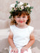 Simple Ivory Round Neck Cap Sleeve Tea Length Cute Flower Girl Dresses, FGS052