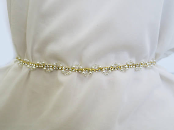 Thin Bridal Belt,Wedding Belt,Crystal Rhinestone Belt,Gorgeous Beading Belt,Pearl Belt, SA0040