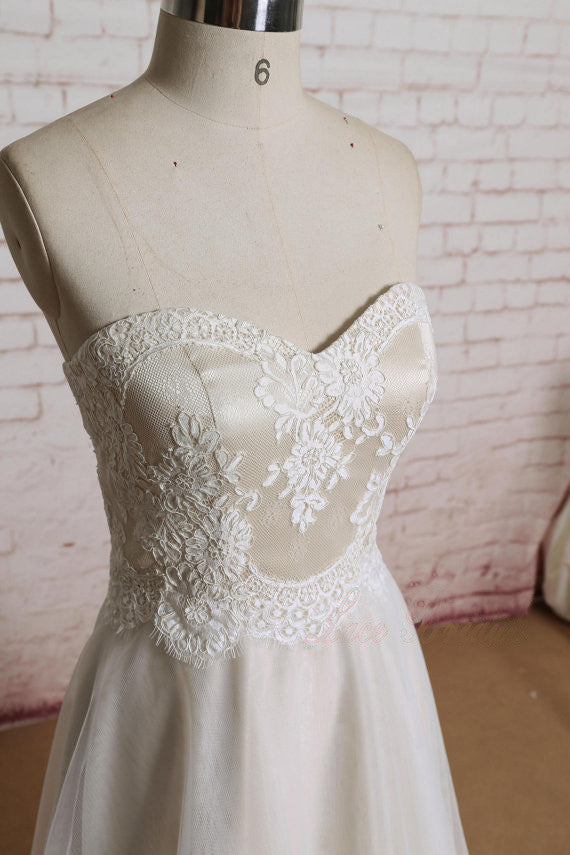 Strapless Sweetheart Neckline Lace  Elegant Simple Charming Cheap Wedding Dress ,AB1080