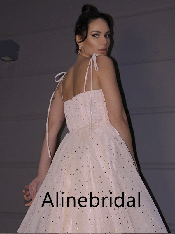Elegant Square Spaghetti straps A-line Long Prom Dress, PD3537