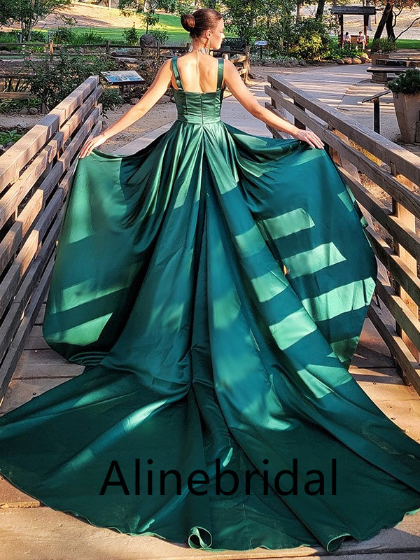Elegant Square Sleeveless A-line Long Prom Dress, PD3553