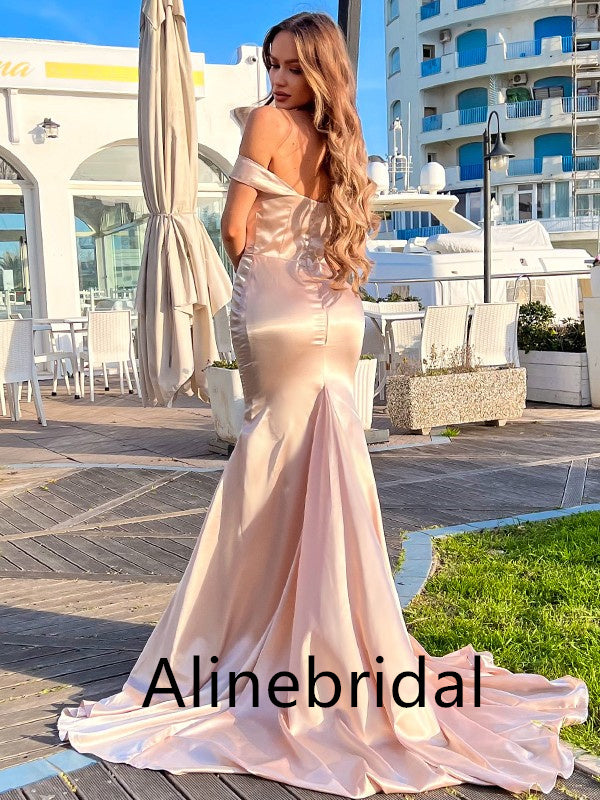 Elegant Off shoulder Sleeveless Mermaid Long Prom Dress, PD3556