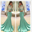 Long Sleeve Green Two pieces Mermaid Lace Sexy Prom Gown Dresses, PD0201