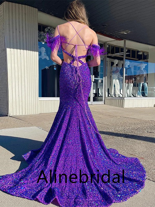 Sexy Off shoulder Sleeveless Mermaid Long Prom Dress, PD3541