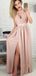 Halter Blush Pink Side Slit A Line Floor Length Long Evening Prom Dresses, PD0029