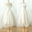 Elegant Petal Off Shoulder Tea-length Full Lace Beading Sash Wedding Dresses,BD00212