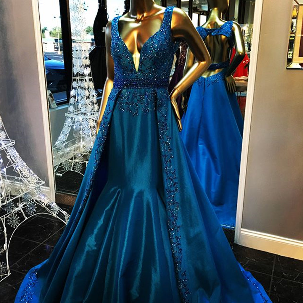 Gorgeous Royal Blue Beading Rhinestone Ball Gown Backless Formal Evening Party Prom Dresses,PD00031
