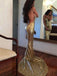 Sexy Gold Deep V-neck Open Back Mermaid Long Tail Prom Dress, PD3301