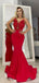 Sexy Red V-neck Lace Top Mermaid Trumpet Long Prom Dress, PD3208