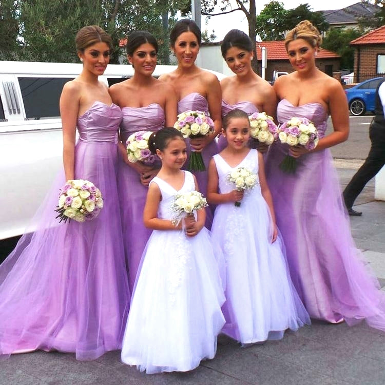 Sexy Strapless Lavender Purple Sweetheart A-line Tulle Long Bridesmaid Dress, BD3128